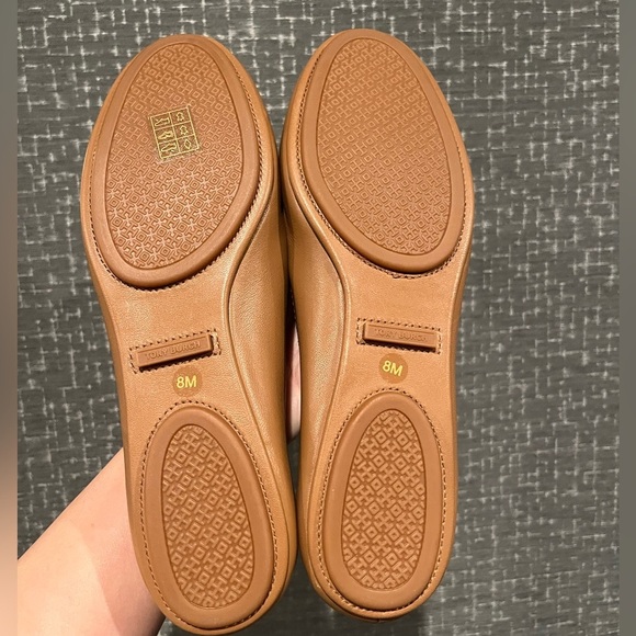 NIB Tory Burch MINNIE TRAVEL LEATHER BALLET Flat Shoe Royal Tan Gold 8 - Picture 10 of 10